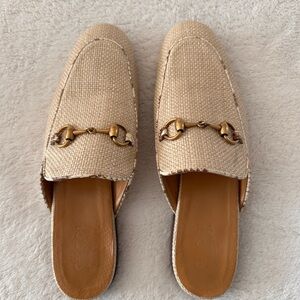 Gucci Beige Loafers with Gold Accent